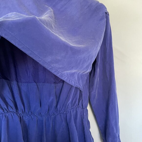 Casual Corner Womens Silk Wrap Dress With Long Sleeves Pockets Royal Blue Size 8 - Picture 12 of 12